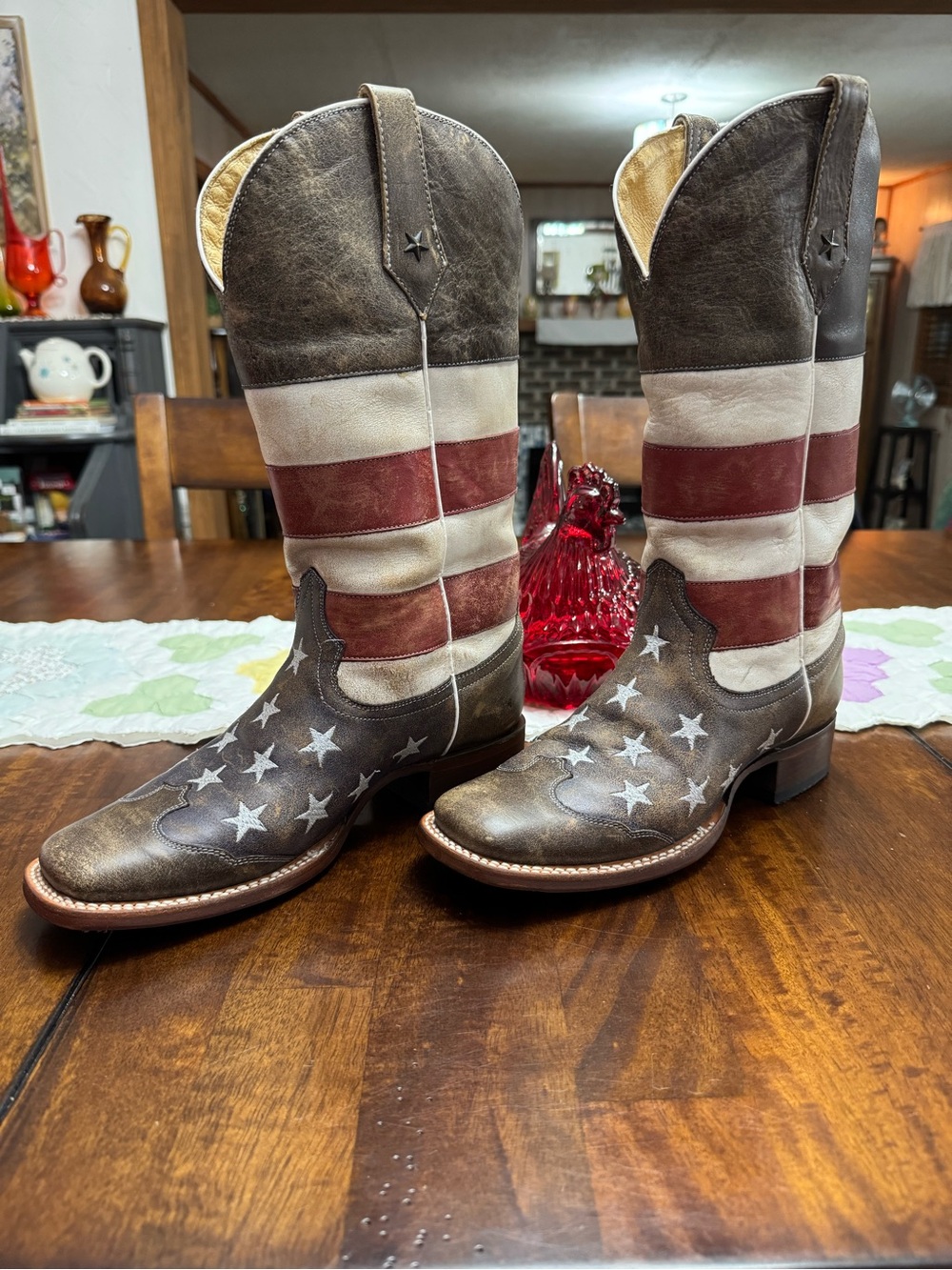 Women Sz 8, fits like 7 to 7 1/2 Roper RED/WHITE/BLUE AMERICANA Leather Boot - Picture 2 of 7